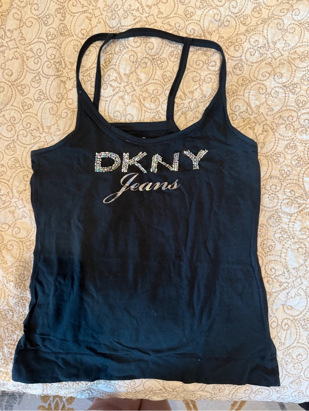 DKNY Black Embellished Logo Tank Top